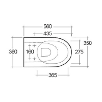 Langley Curve Back to Wall Rimless Toilet Pan - LLWC122 top elovation dims