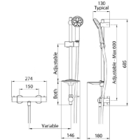 SanCeram thermostatic bar shower and slider rail