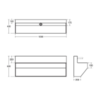 Contour 21 Splash 1500mm Wall Hung Wash Trough, Undrilled in Light Blue - Technical Drawing