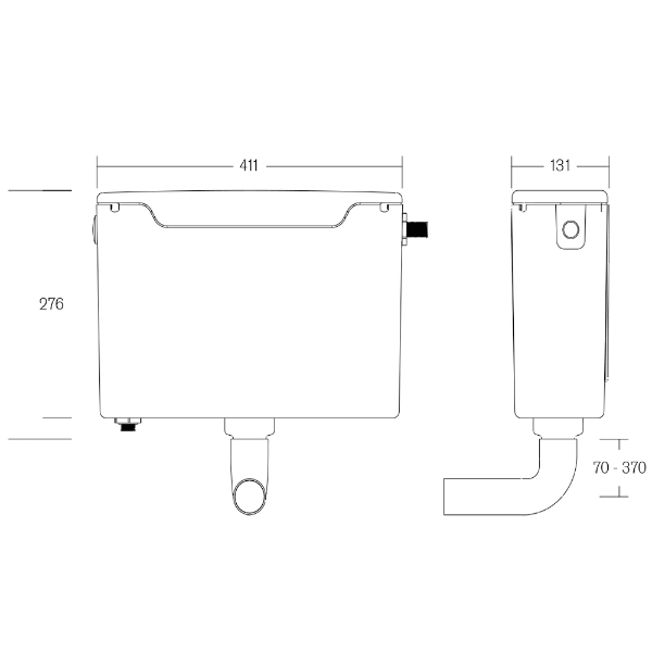 Dudley Miniflo concealed cistern: technical drawing, The Sanitaryware Company