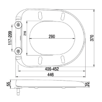 SanCeram Chartham Standard Toilet Seat & Cover – White, Technical drawing with dimensions