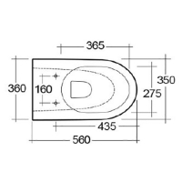 Langley Curve Wall Mounted Rimless Toilet Pan - LLWC121 Top Elovation Dimensions