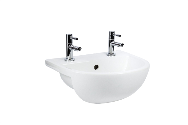 Shenley compact semi-recessed basin 400mm – space saving sink with 2 tap holes