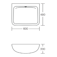 S044HY Contour 21+ 60cm Back Outlet Washbasin  Technical Drawing