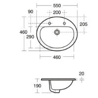 Armitage Shanks Orbit 21 550 counter top vanity basin with two tap holes