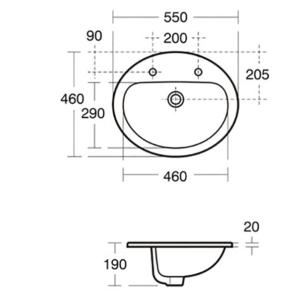 Armitage Shanks Orbit 21 550 counter top vanity basin with two tap holes