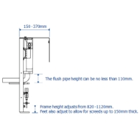 Wall hung toilet frame & cistern with dual flush & square button –  Technical Drawing with flush pipe height & frame height