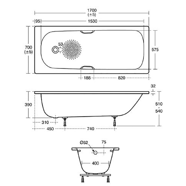 Armitage Shanks Sandringham 21 1700 x 700mm steel bath