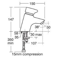 Armitage Shanks Avon 21 self-closing mono basin mixer tap– technical drawing